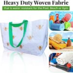 Beach Bag Tote And Reusable Shopping Bag For Women To Carry Towels And Accessories Perfect For Travel Overnight, Swimming or Sport Large Oversized Waterproof With Strong Handles And Zipper Compartment(Gold Bees) - Image 4