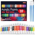 Acrylic Paint Set 30 x12ml Tubes Artist Quality Non Toxic Rich Pigments Colors Great For Kids Adults Professional Painting on Canvas Wood Clay Fabric Ceramic Crafts