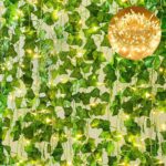 168 Feet 24 Strands Artificial Ivy Leaf Plants Hanging Vine with 100 LED 33 Feet String Lights Perfect for Wedding Party Garden Outdoor Greenery Wall Decoration