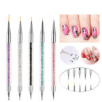 5 Nail Art Liner Brushes Dual-ended Fine Line 3D Drawing Dotting Brush Set