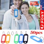 50pcs Mix Colours Plastic Key Ring Tags Name Tag Keyring Keychain Luggage Tags