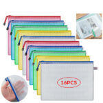 16Pcs Mesh Zipper Pouch Document Bag Waterproof Zip File Folders A4 Size AU