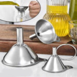 3X Stainless Steel Funnel Oil Liquid Funnel Metal Funnel With Hanging Rings