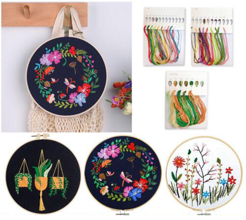 Embroidery Beginners DIY Cross Stitch Kits Pre-Printed Floral Pattern With Hoop