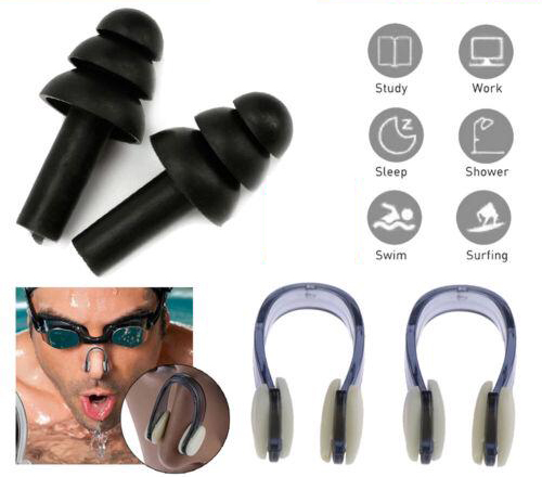 Silicone 4 Ear Plugs + 2Nose Clip Swimming Diving Waterproof Kids Adult_6pcs/Set