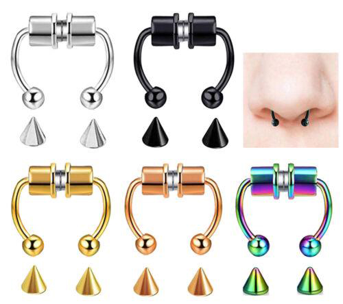 Fake Septum Nose Ring Segment Helix Tragus Faux Clicker Non-Piercing Magnetic