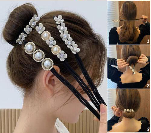 1*Fashion Flower Pearl Hairpin Bun Maker Twist Headband Lazy Hair Accessories AU