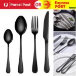 4PCs Stainless Steel Black Cutlery Dinner Tea Set Knife Fork Spoon Kits