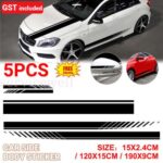 5x Long Stripe Graphics Car Side Body Sticker Hood Mirror Vinyl Decal Black