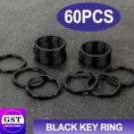 60PCS Stainless Steel Key Holder Split Scuba Rings Keyring Keychain Black