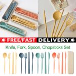 6PCS Travel Cutlery Set Portable Reusable Spoon Fork Chopsticks Box Tableware AU - Image 2