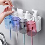 Bathroom Wall Mounted Toothbrush Holder Toothpaste Stand Storage Rack with Cup - Image 7