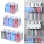 Bathroom Wall Mounted Toothbrush Holder Toothpaste Stand Storage Rack with Cup - Image 5