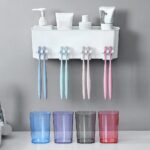 Bathroom Wall Mounted Toothbrush Holder Toothpaste Stand Storage Rack with Cup - Image 6