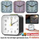 Battery Operated Alarm Clock Quartz No Tick With Night Light Bedside Clocks NEW