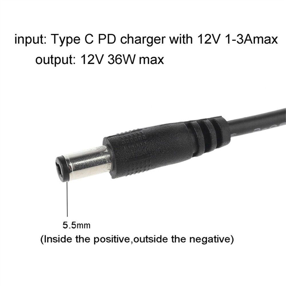 USB Type-C to 12V DC 5.5mm*2.5mm 5.5mm*2.1mm Adapter Cable USB-C PD Charger Cord - Image 2