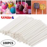 100 pcs Cake Pop Stick White Paper Sticks Lolly Lollipop Candy Party Supplies AU