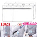 10pcs Horizontal Plastic ID Card Holder Pouch Clear PVC Lanyard Work Badgec Zip
