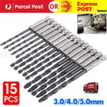 15 PCS Quick Change Hex Shank Drill Bits Set HSS Steel Wood Timber Drilling AUS