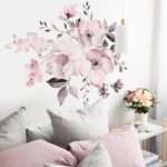3X Removable Wall Stickers Watercolour Dusty Pink Flowers Leaves Home Decor AU - Image 7