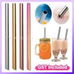 4PCS Stainless Steel Straws Metal Drinking Straw Bent Long Reusable Washable AU