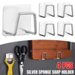 4Pcs Stainless Steel Bathroom Sinks Rack Sponge Dish Kitchen Suction Holder Soap