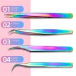 4pcs Eyelash Extension Tweezers False Eye Lash Clip Remover Curved Pointed Set - Image 2