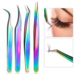 4pcs Eyelash Extension Tweezers False Eye Lash Clip Remover Curved Pointed Set - Image 5