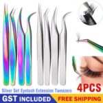 4pcs Eyelash Extension Tweezers False Eye Lash Clip Remover Curved Pointed Set