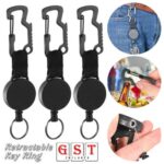 4pcs Keyring Pull Ring Heavy Duty Stainless Steel Key Chain Recoil Retractable