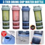 500ml 3 tier Milkshake Sport Pill Water bottle Powder Protein Shaker Drink Cup