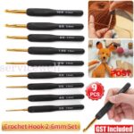 9PCS 2-6mm Soft Sewing Handle Aluminum Crochet Hook Knitting Needles Yarn Set AU
