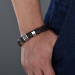 Alloy Magnetic Buckle Bracelet Bangle Cuff Vintage Wristband Rope For Men - Image 4