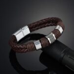 Alloy Magnetic Buckle Bracelet Bangle Cuff Vintage Wristband Rope For Men - Image 5