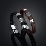 Alloy Magnetic Buckle Bracelet Bangle Cuff Vintage Wristband Rope For Men - Image 2