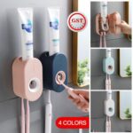 NEW Automatic Toothpaste Dispenser Wall-mounted Rack Toothbrush Holder Bathroom