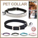 Pet Collar Suede Cat Kitten Puppy Safety Release Adjustable Rhinestone 4 colours