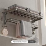 Towel Rail Rack Holder Wall Mounted Aluminium Foldable Towel Hanging Hook AU - Image 3
