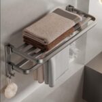 Towel Rail Rack Holder Wall Mounted Aluminium Foldable Towel Hanging Hook AU - Image 6