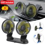 USB Powered Car Fan Dual Head 3-Speed Dashboard Rotation Cooling Fan Air Cooler