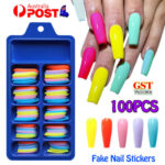 100Pcs Long Ballerina Fake Nails Candy Colors Natural Coffin Press on False Nail
