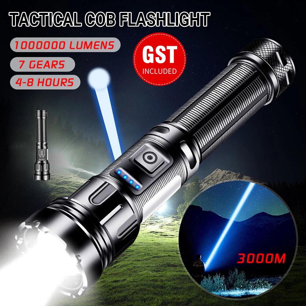 1000000 Lumen LED Torch COB Flashlight Work Light Rechargeable NEW