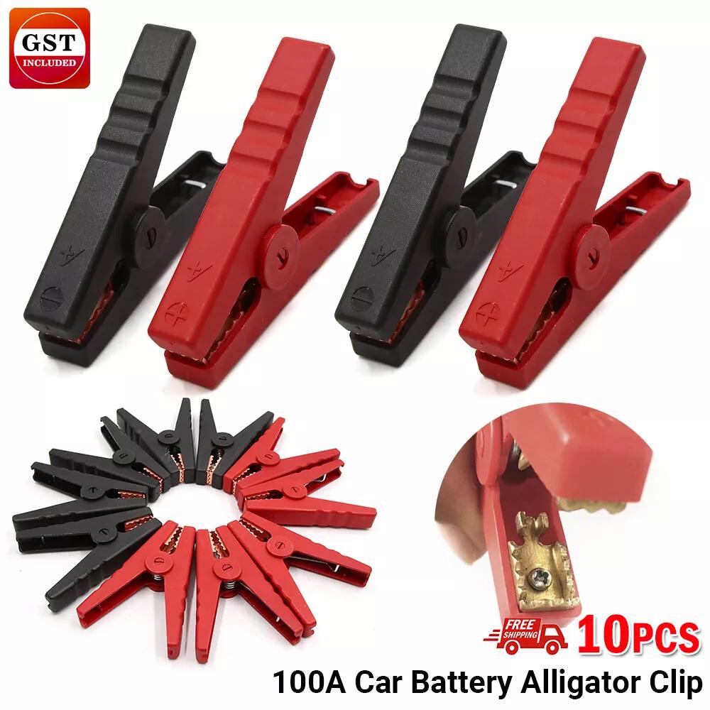 100A Car Battery Alligator Clip Test Terminal Clamps Set Black Red Copper 10X