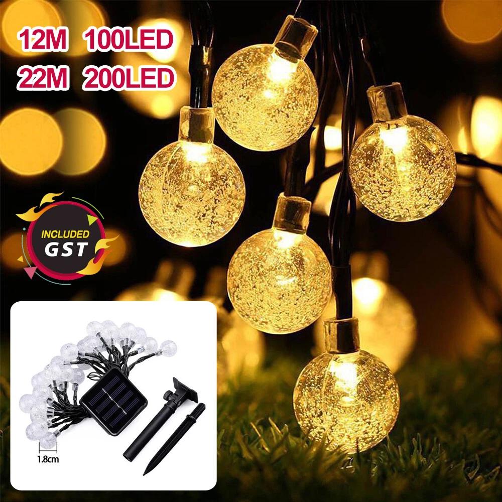 LED Solar Globe String Lights Fairy Christmas Festoon Garden Party Decor