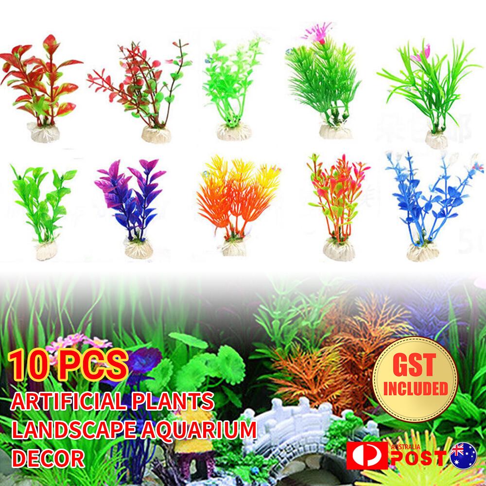 10PCS Artificial Plants Landscape Aquarium Decor Plastic Fish Tank Fake Grass