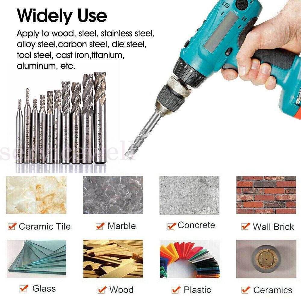 10Pcs 4 Flute Milling Drill Bit Cutter HSS-Al Carbide End Mill CNC Tools 2-10mm - Image 3