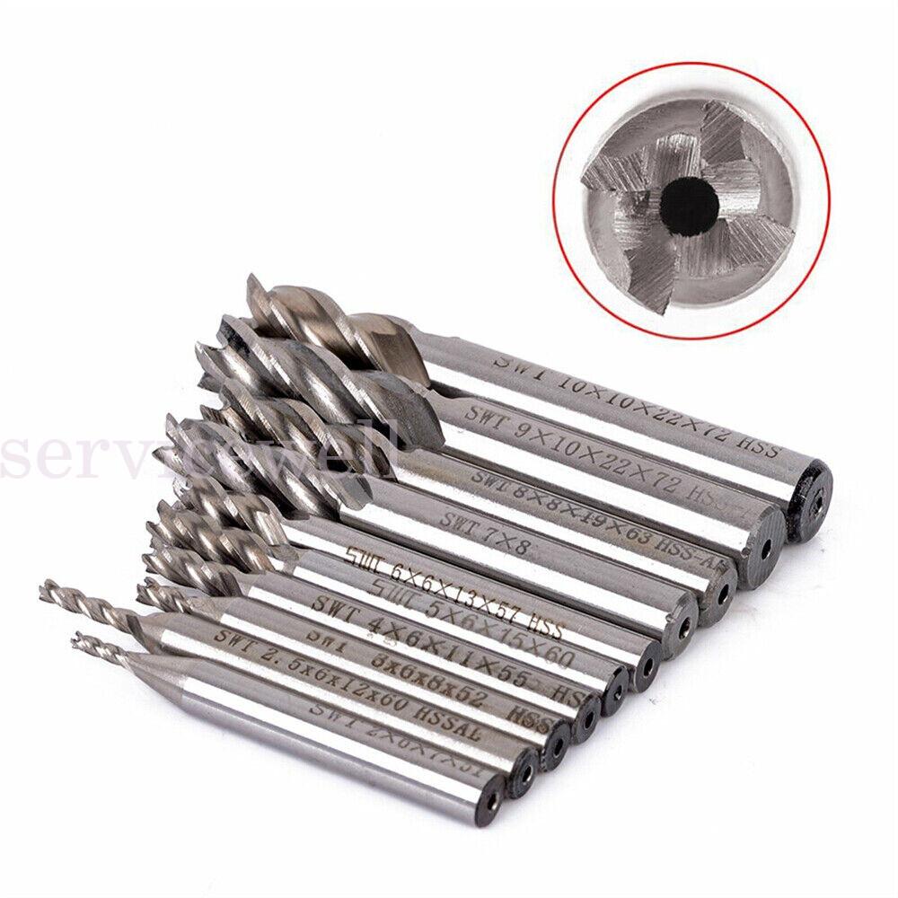 10Pcs 4 Flute Milling Drill Bit Cutter HSS-Al Carbide End Mill CNC Tools 2-10mm - Image 7