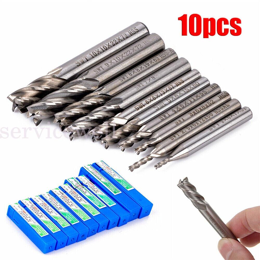 10Pcs 4 Flute Milling Drill Bit Cutter HSS-Al Carbide End Mill CNC Tools 2-10mm - Image 4