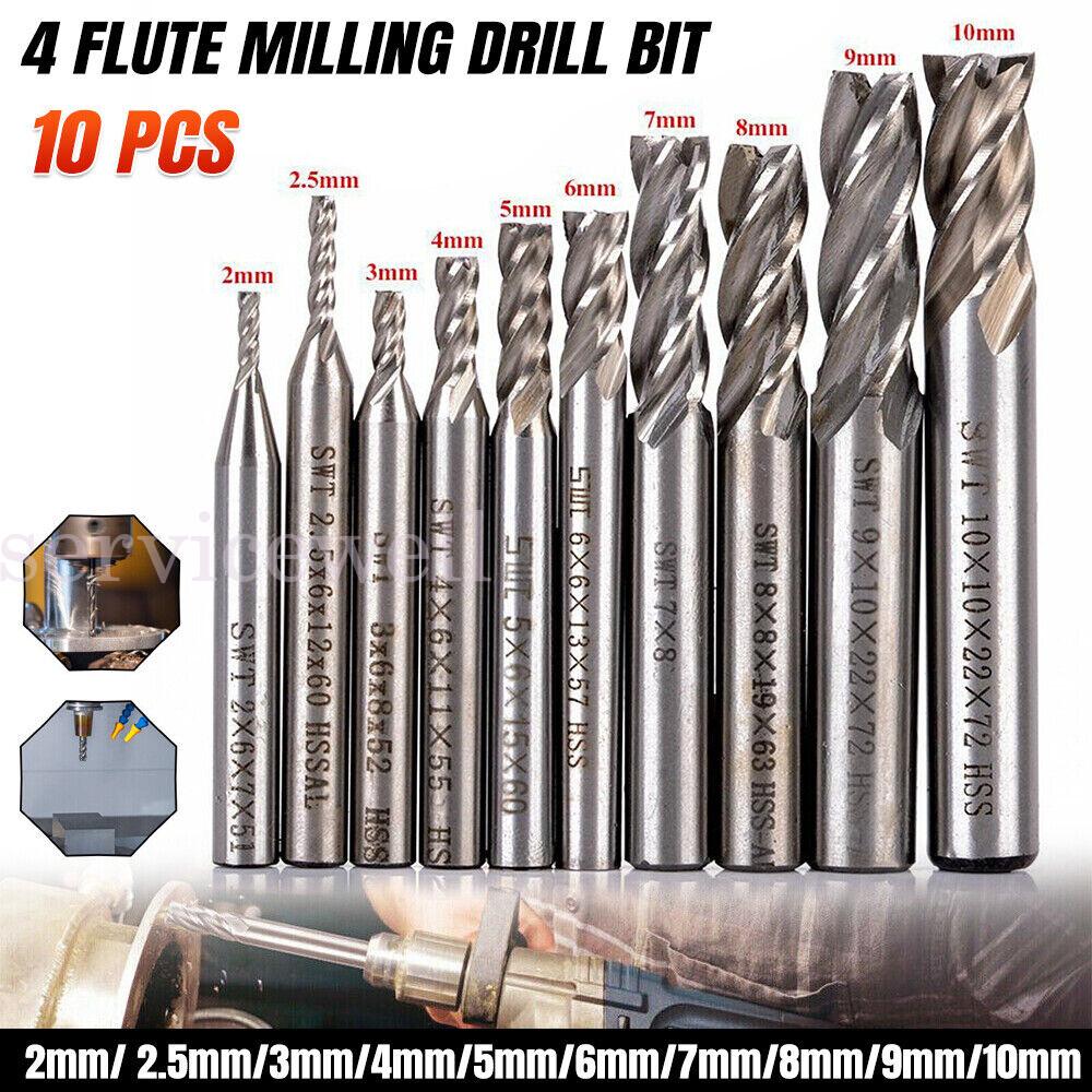 10Pcs 4 Flute Milling Drill Bit Cutter HSS-Al Carbide End Mill CNC Tools 2-10mm - Image 5