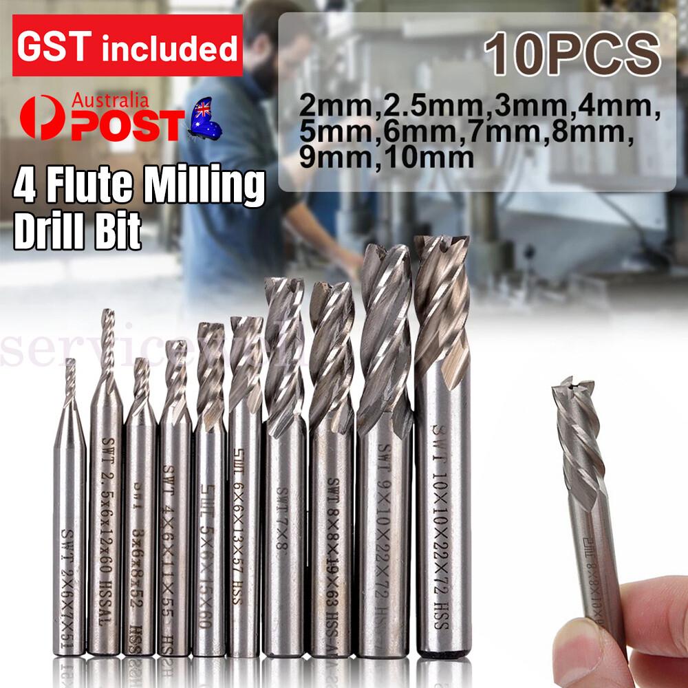 10Pcs 4 Flute Milling Drill Bit Cutter HSS-Al Carbide End Mill CNC Tools 2-10mm